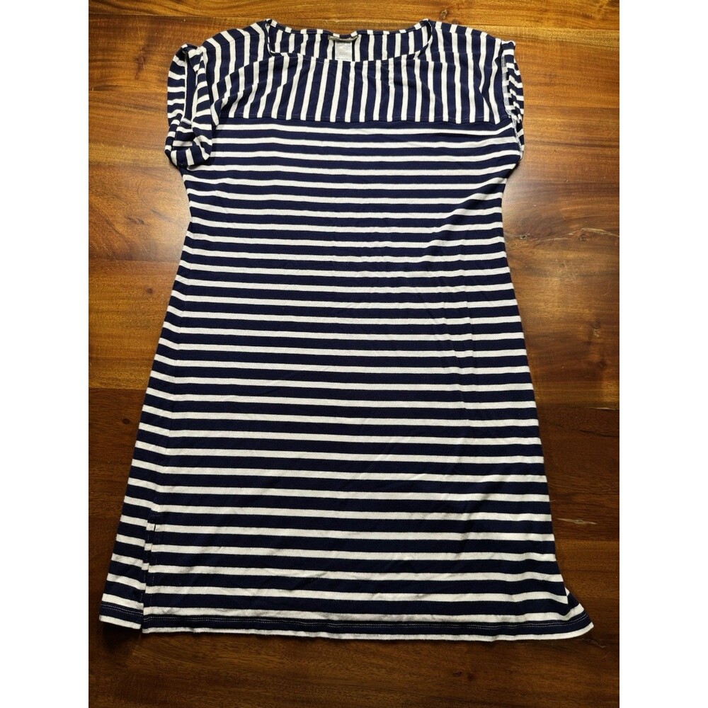 Tommy Bahama Dress Medium M Striped Navy Blue White Rayon Boat Neck Resortwear